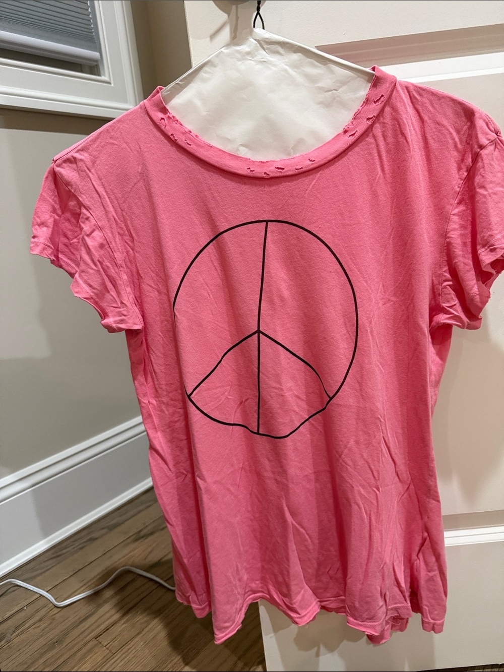 Pink Peace Sign Short Sleeve Women’s distressed Tee